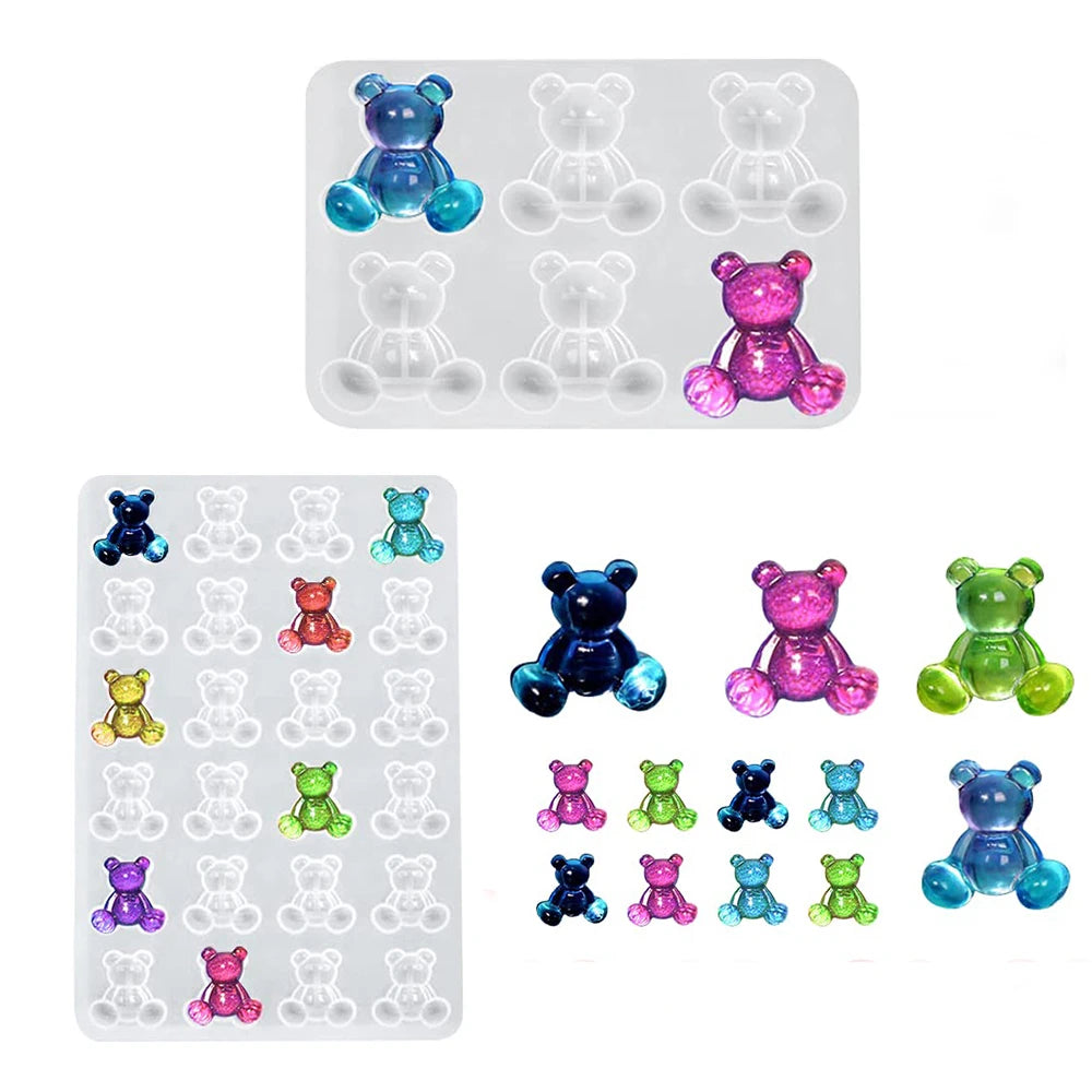 Crystal Bear Resin Silicone Molds Small Bears Charm Epoxy Mould For Earring Pendant Brooch Keychain Jewelry Making Supplies