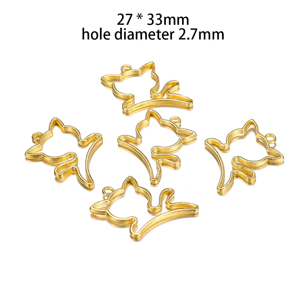 5Pcs/Set Metal Frame DIY Jewelry Necklace Pendant Gold Kitten Cat Cute Hollow Frames UV Epoxy Resin Tools Accessories Handmade