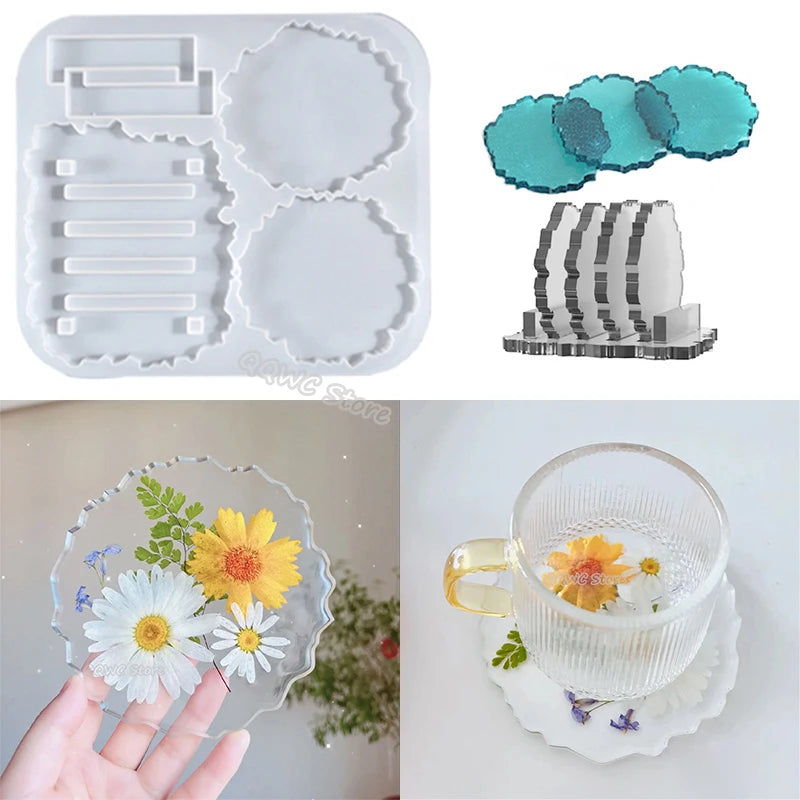 Coaster Silicone Mold Set DIY Crystal Epoxy Resin Mold Storage Kitchen Anti-Scald Heat Insulation Pad Home Desktop Decoration