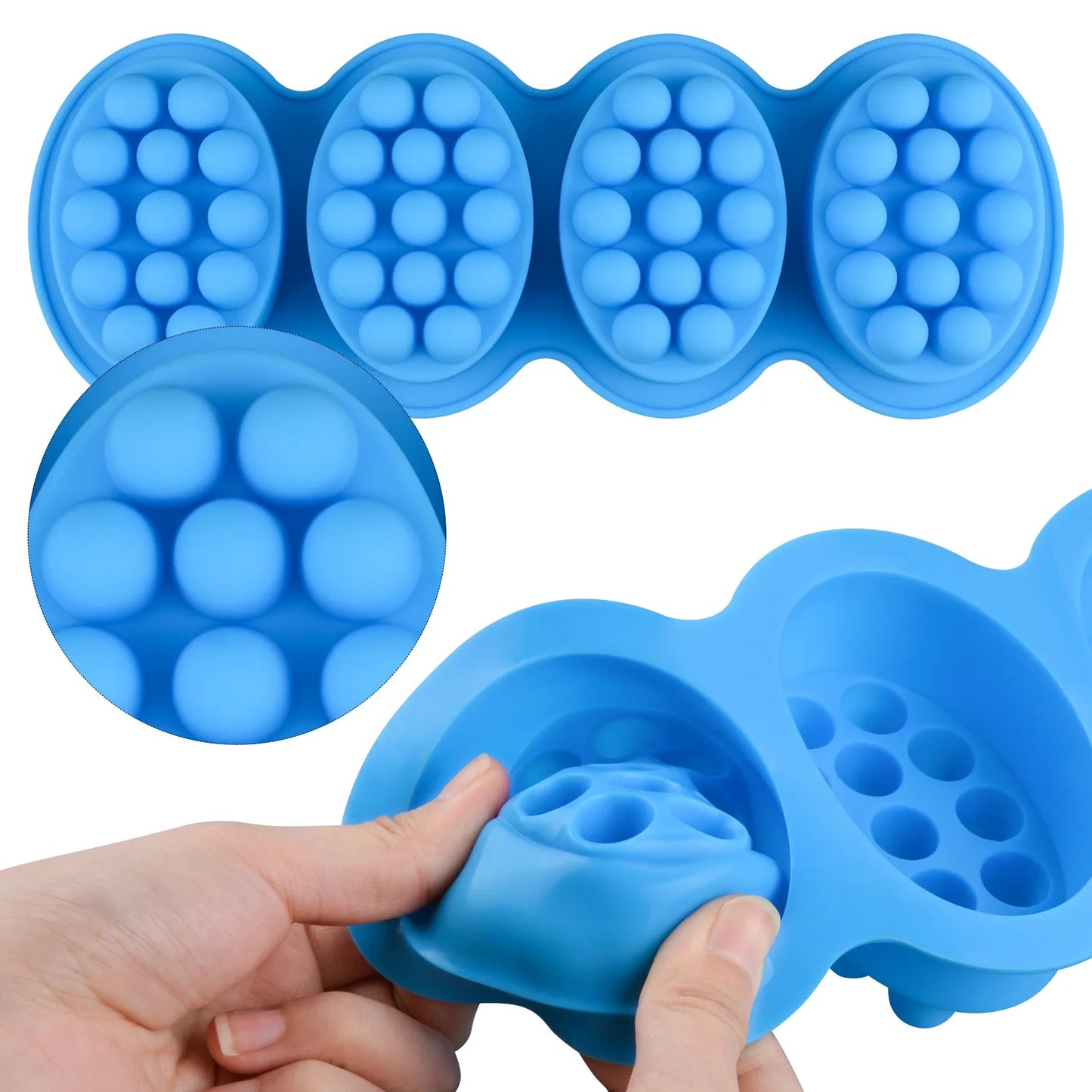 4 Hole Oval Massage Soap Silicone Mold DIY Multicavity Geometry Round Candle Resin Making Tool Cake Baking Mould Christmas Gift