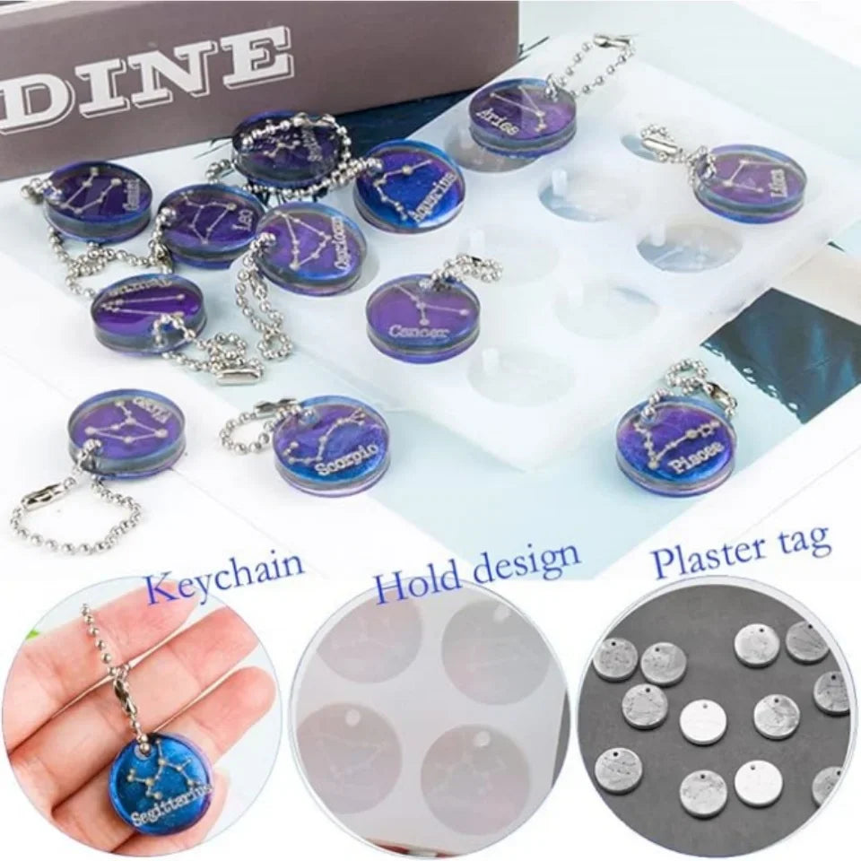 12 Zodiac Constellation Resin Molds, Round Zodiac Sign Epoxy Resin Molds for Jewelry Making DIY Craft, Resin Keychains, Clay Cra