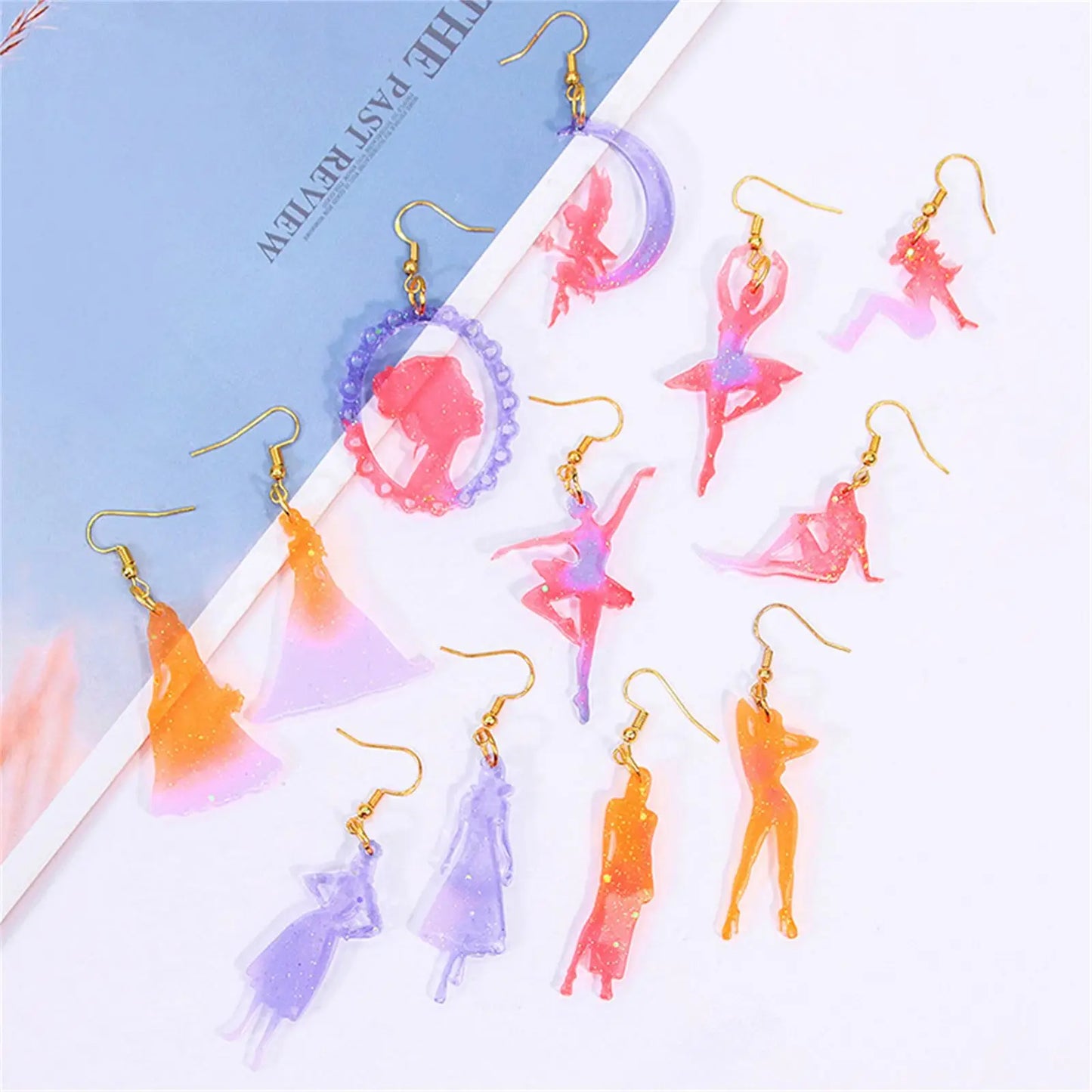 DIY Beautiful Girl Model Earring Crystal Mirror Epoxy Resin Silicone Mold Ballet Girl Shape Mold Necklace Keychain Pendant Craft