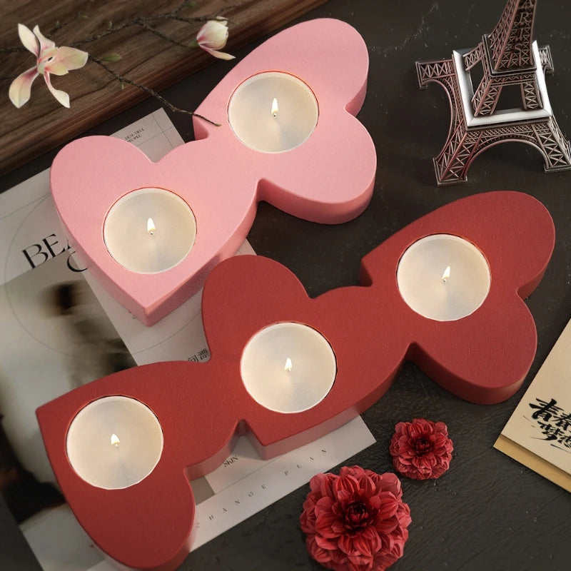 DIY Crystal Drop Glue Heart Porous Candle Holder Valentine's Day Candlelight Dinner Gypsum Candle Cup Epoxy Resin Silicone Mold