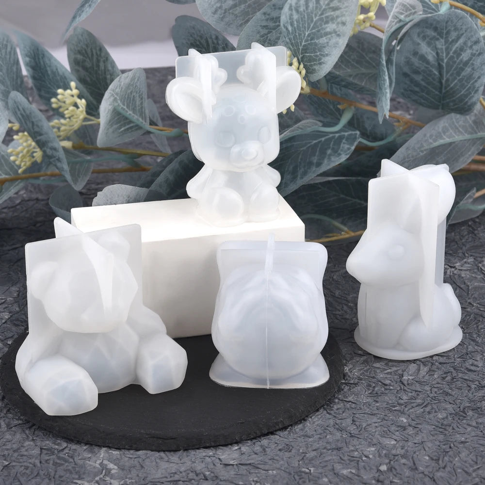 DIY Cute Animal Crystal Drop Glue 3D Mold Easter Rabbit Cat Dog Silicone Mold For Candle Making Home Table Decoration Crafts