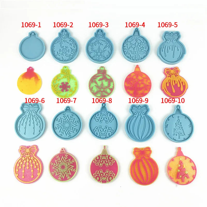 Christmas Round Shaped Pandents Silicone Mold DIY Handmade Plaster UV Epoxy Resin Keychain Molds Christmas Tree Decor Supplies