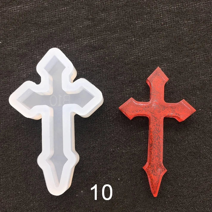 12pcs/set Halloween Cross Pendants Epoxy Resin Mold Silicone Mould for Jewelry Making DIY Crystal Keychain Crafts Casting Tools