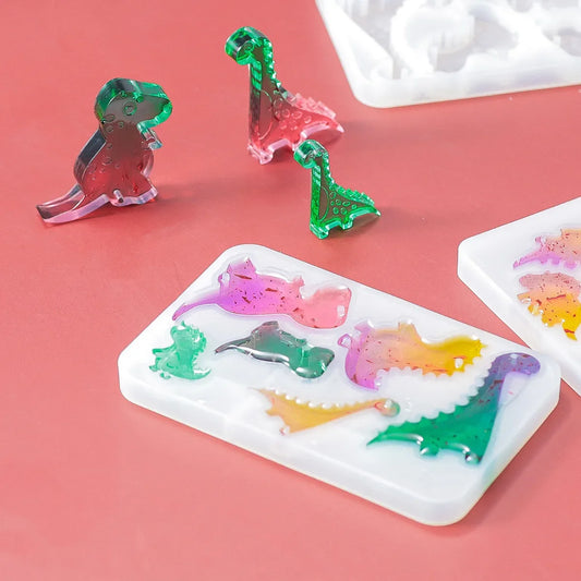 DIY Dinosaur Pendant Crystal Epoxy Resin Mold Double Hole Flying Dragon Sword Dragon Wind Chime Silicone Mold