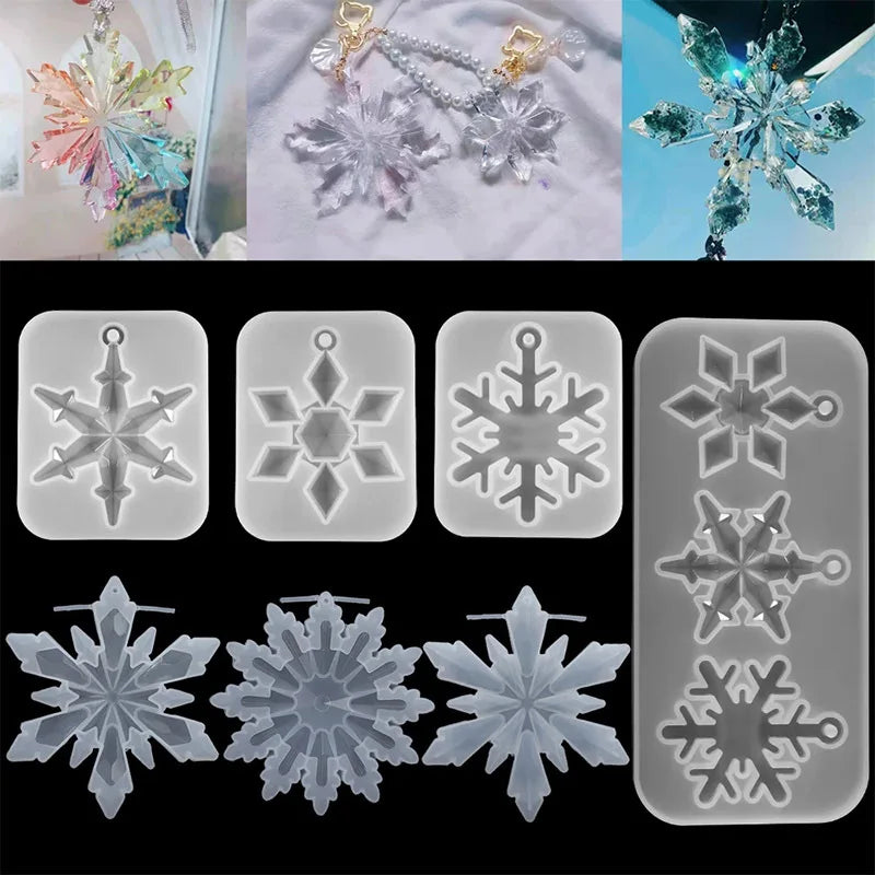 Christmas Hollow Snowflake Ornament Silicone Mold Soft Clear Mould Resin Craft Winter Embellishment DIY Pendants Jewelry Making