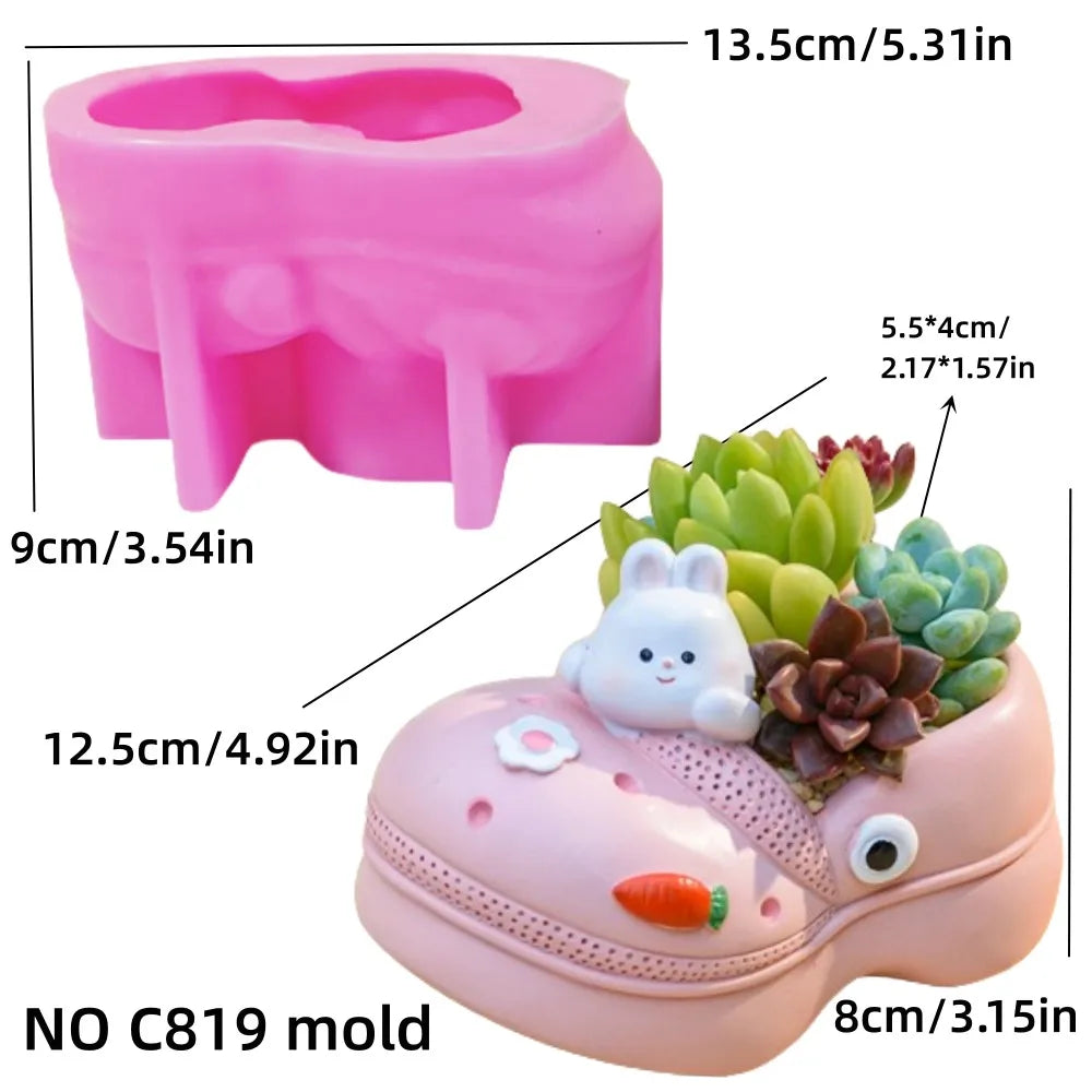 3D Animal Slippers Succulent Plant Flower Pot Resin Silicone Mold Hole Shoes Sandals Storage Box Pen Holder Concrete Gypsum Mold