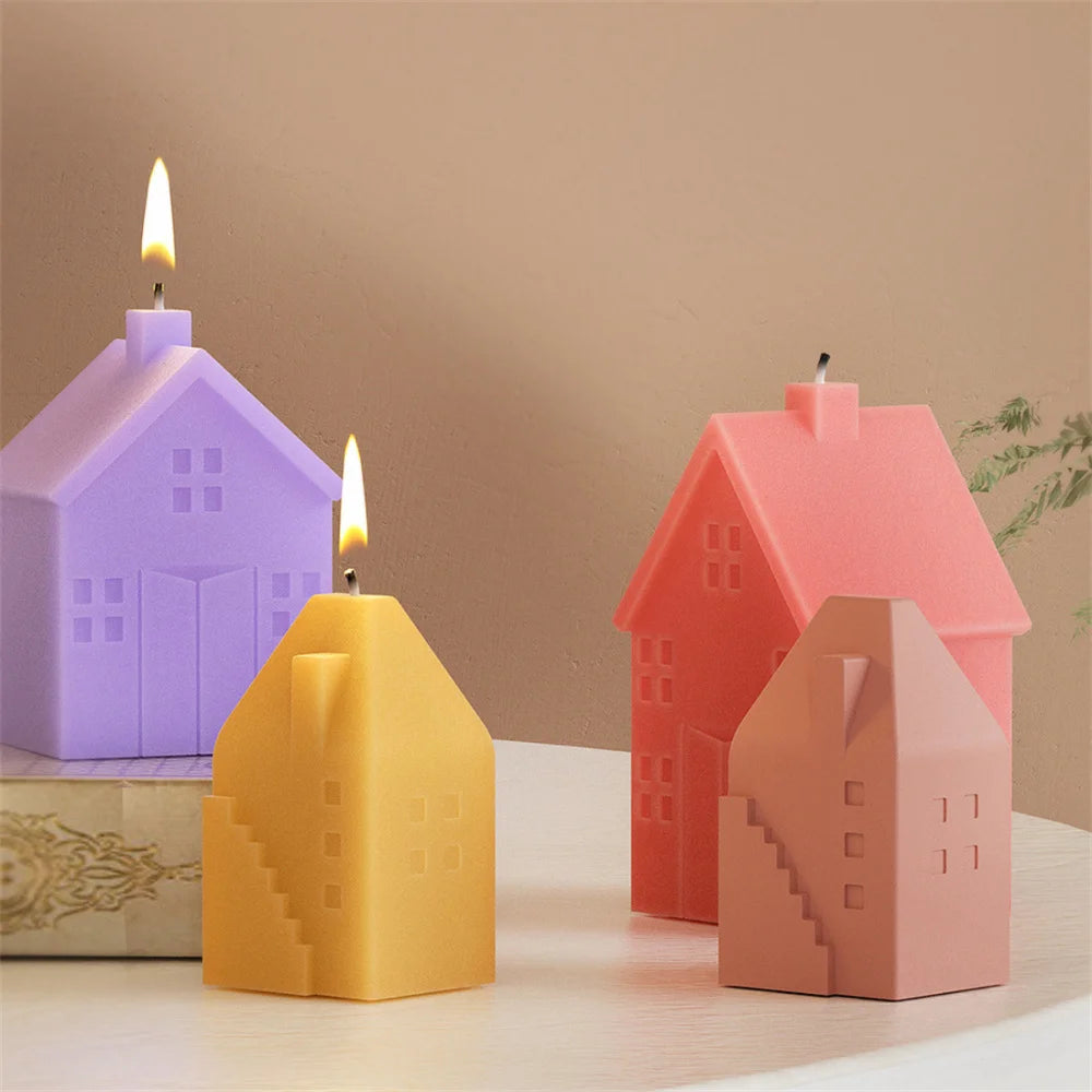 3D House Candle Silicone Mold Stereoscopic House DIY Candle Mold Gypsum Concrete Epoxy Resin Mold House Home Decoration Casting