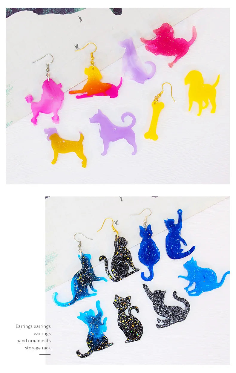 DIY Pet Tag Making Resin Mold Jewelry Silicone Molds Cat Bear Dog Shapes for Keychain Jewelry Craft Supplies Mould