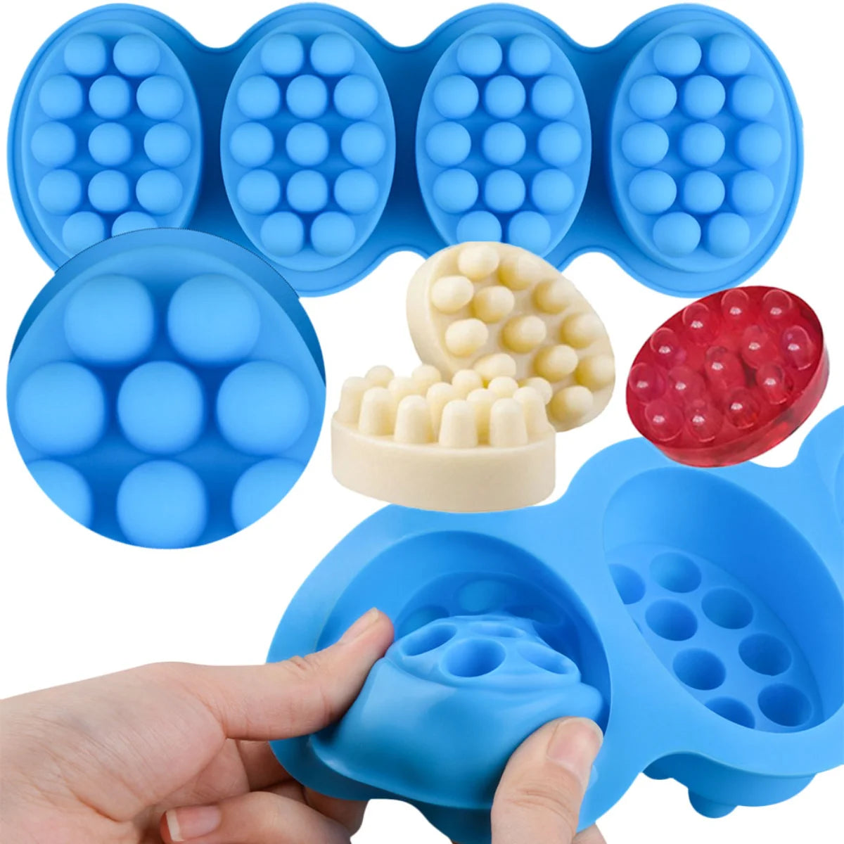 4 Hole Oval Massage Soap Silicone Mold DIY Multicavity Geometry Round Candle Resin Making Tool Cake Baking Mould Christmas Gift