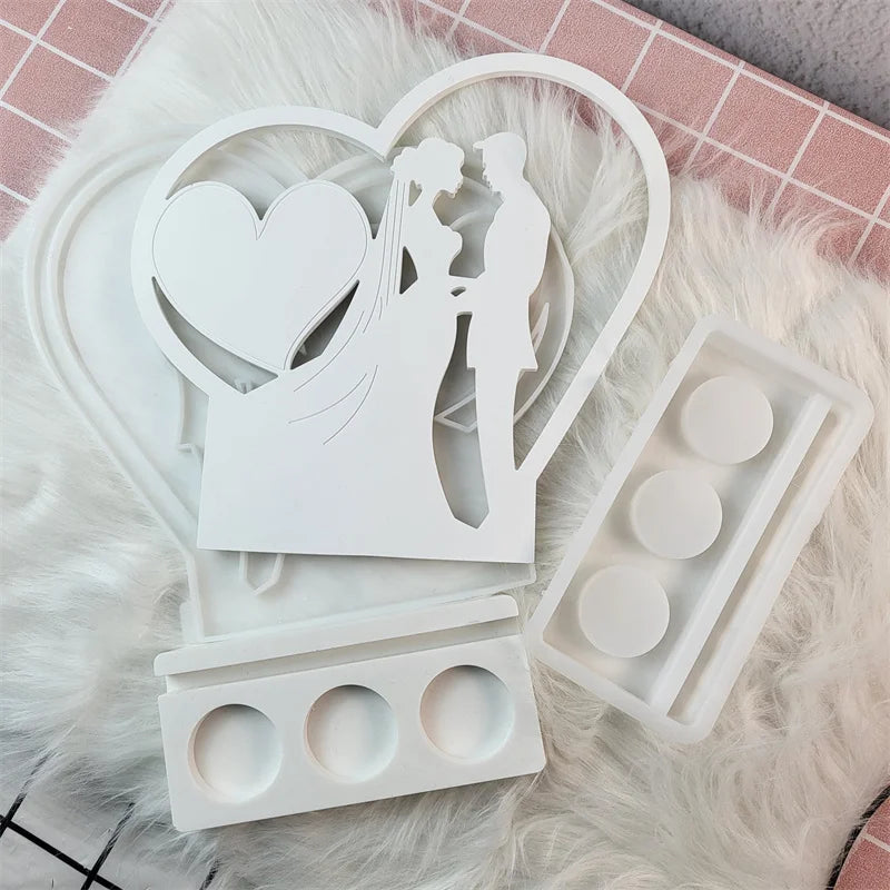 DIY Wedding Love Inserts Gypsum Silicone Mold Candle Holder Desktop Ornament Resin Epoxy Mold Couple Home Decoration Storage