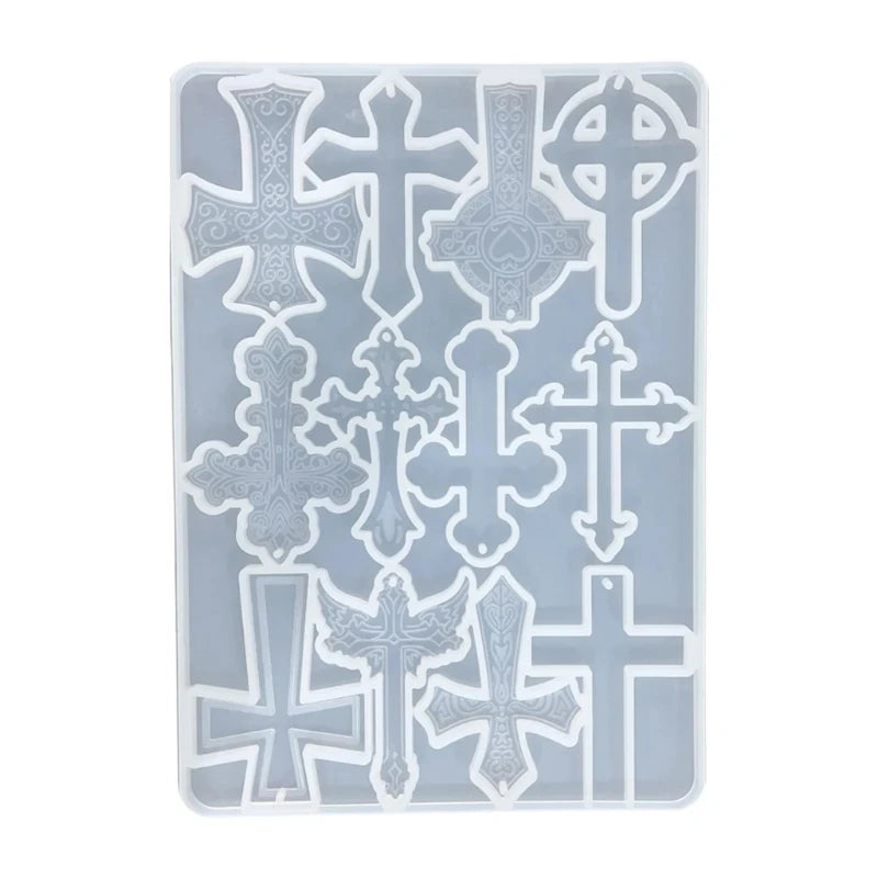 12pcs/set Halloween Cross Pendants Epoxy Resin Mold Silicone Mould for Jewelry Making DIY Crystal Keychain Crafts Casting Tools