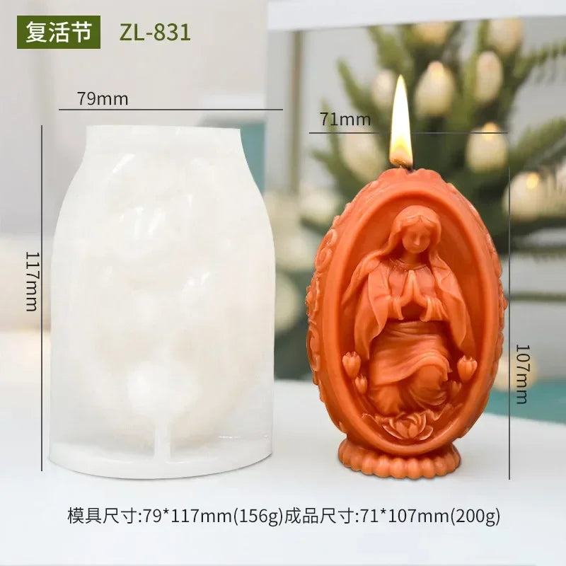 3D Easter Jesus Egg Candle Silicone Mold Virgin Mary Easter Egg Candle Mould Resin Jesus Egg Gypsum Molds Easter Gift