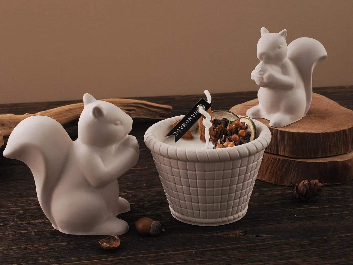 DIY Concrete Bamboo Basket Candle Jar 3D Cute Squirrel Silicone Mold Creative Round Woven Basket Storage Cup Resin Mold Home Dec