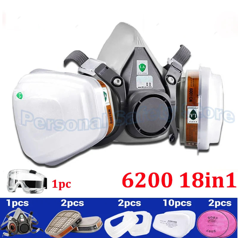 6200 Dust Gas Mask Anti-fog Safety Goggles Black Half Face Gas Respirator Epoxy Resin Painting Spray Polishing Work Safety