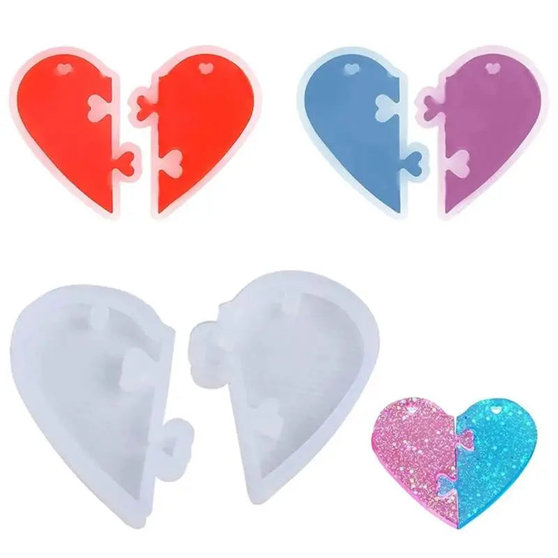 1/3pcs Heart Puzzle Pendant Epoxy Resin Silicone Mold Casting Mould for DIY Jigsaw Jewelry Necklace Craft Valentine Gift Making