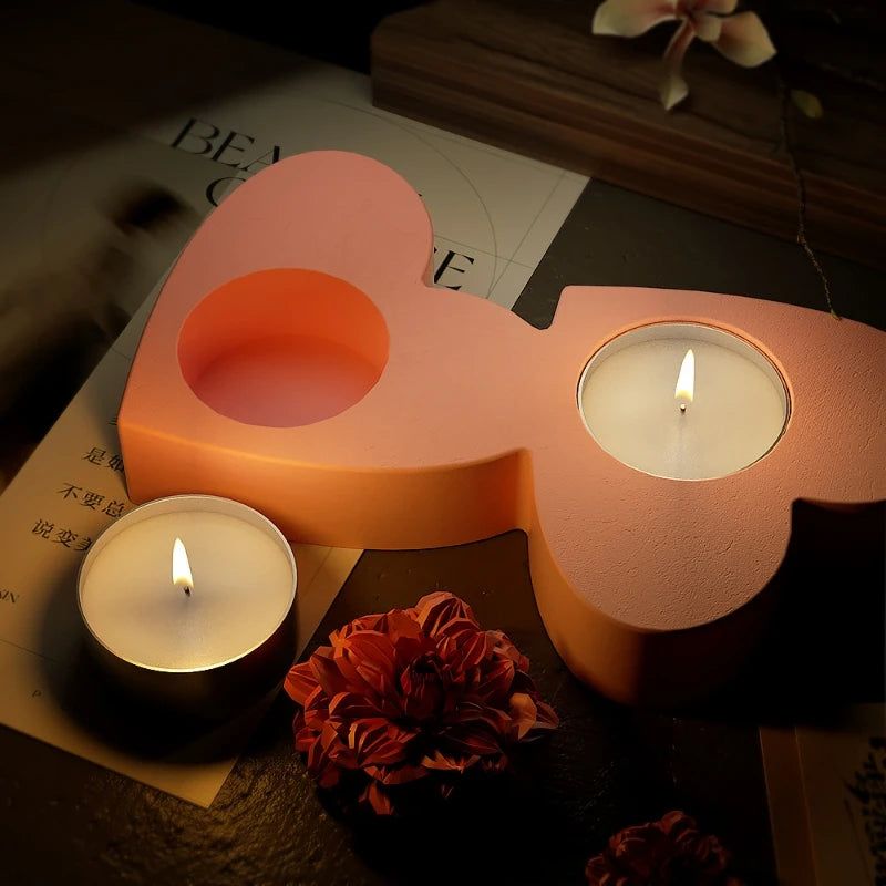 DIY Crystal Drop Glue Heart Porous Candle Holder Valentine's Day Candlelight Dinner Gypsum Candle Cup Epoxy Resin Silicone Mold