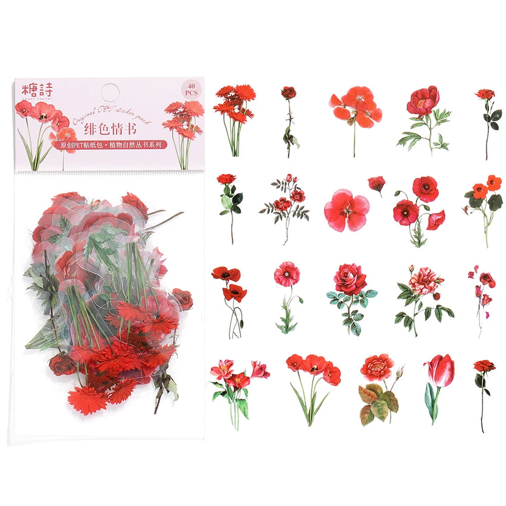 40Pcs/Bag Plant Nature Flower Decorative PVC Sticker Epoxy Resin Crafts Fillers Material for DIY Epoxy Resin Molds Book Decor