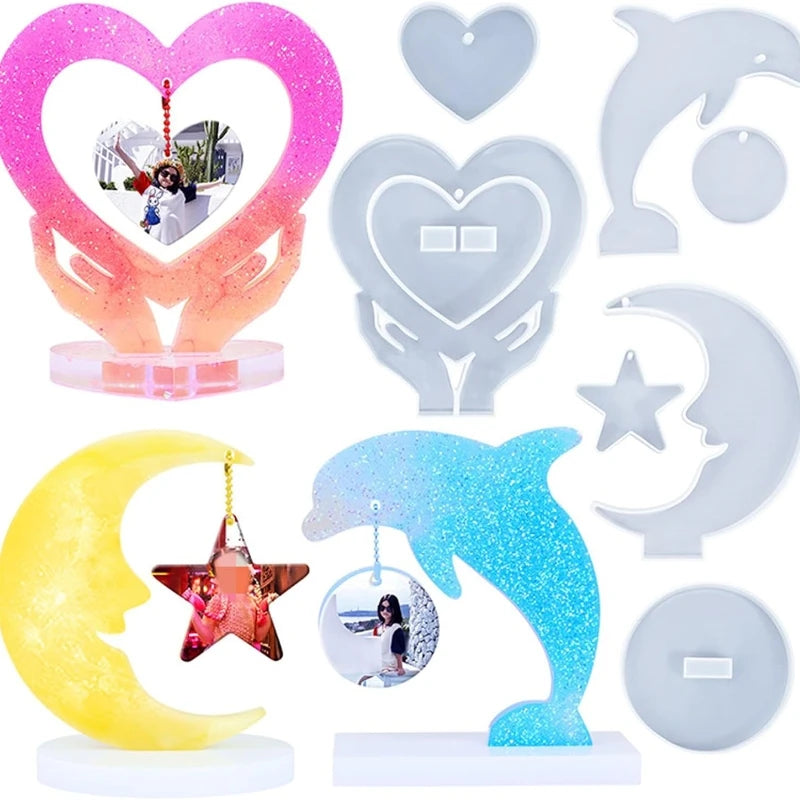 DIY Love Photo Frame Crystal Epoxy Resin Mold Heart shaped Moon Dolphin Gypsum Placer Silicone Mold