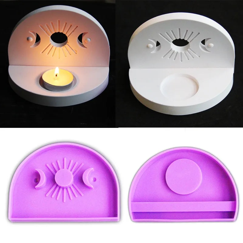 DIY Sun Moon Candlestick Silicone Mold Aromatherapy Gypsum Radiant Candle Ornament Resin Epoxy Mold Home Decoration Storage Tool