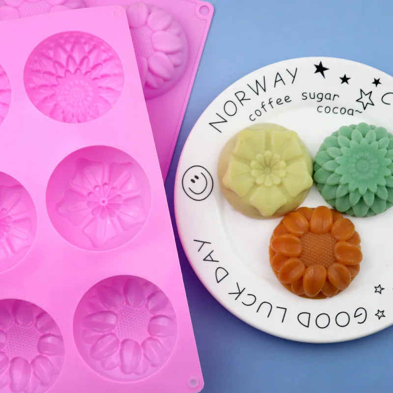 6 Cavity Flower Shaped Silicone Soap Mold DIY Handmade Aromatherapy Soap Making Form Chocolate Cake Mould Craft Making Supplies