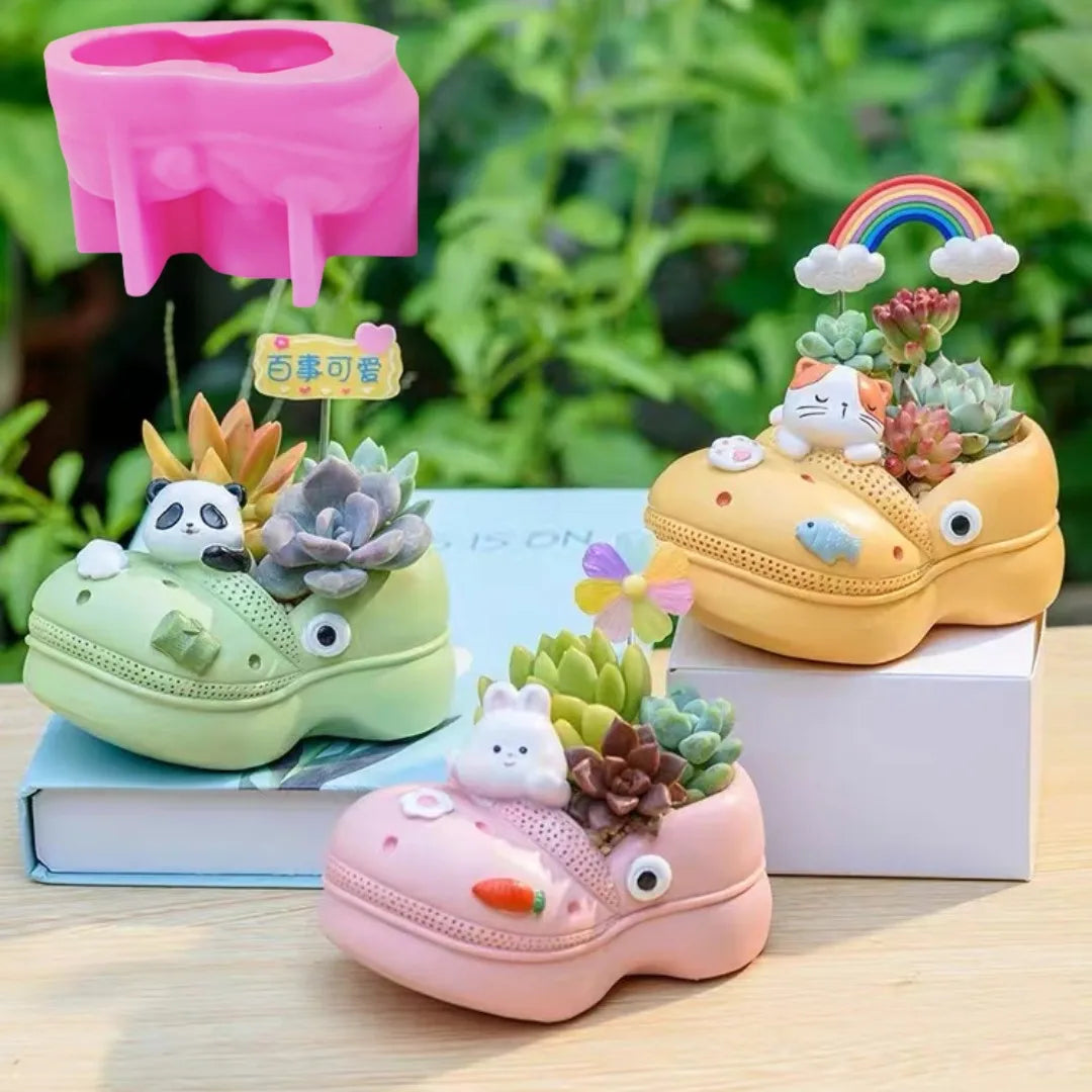 3D Animal Slippers Succulent Plant Flower Pot Resin Silicone Mold Hole Shoes Sandals Storage Box Pen Holder Concrete Gypsum Mold