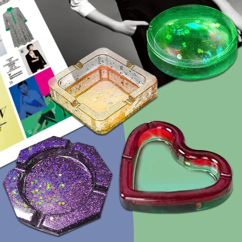 DIY Silicone Mold Ashtray Resin Mold Heart Square Mold For Resin UV Crystal Epoxy Crafts Crystal Ashtray Home Decoration