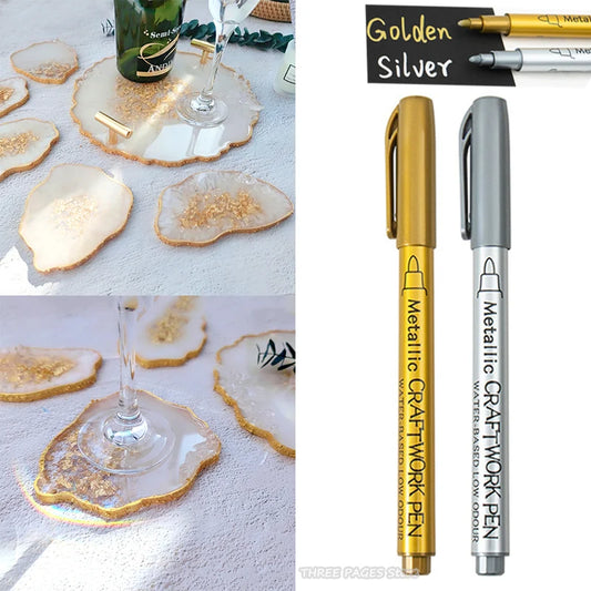 1-4Pcs Metallic Waterproof Permanent Marker Pens for DIY Epoxy Resin Mold Gold Silver Color Drawing Supplies Craft Marker Pen