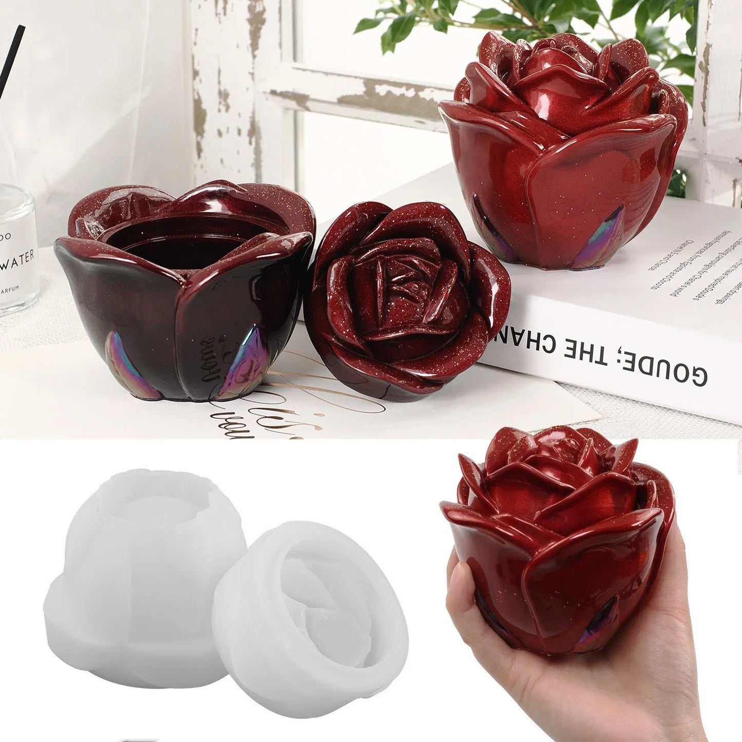 Diy Crystal Drip Epoxy Plaster Cement Rose Mirror Silicone Moulds