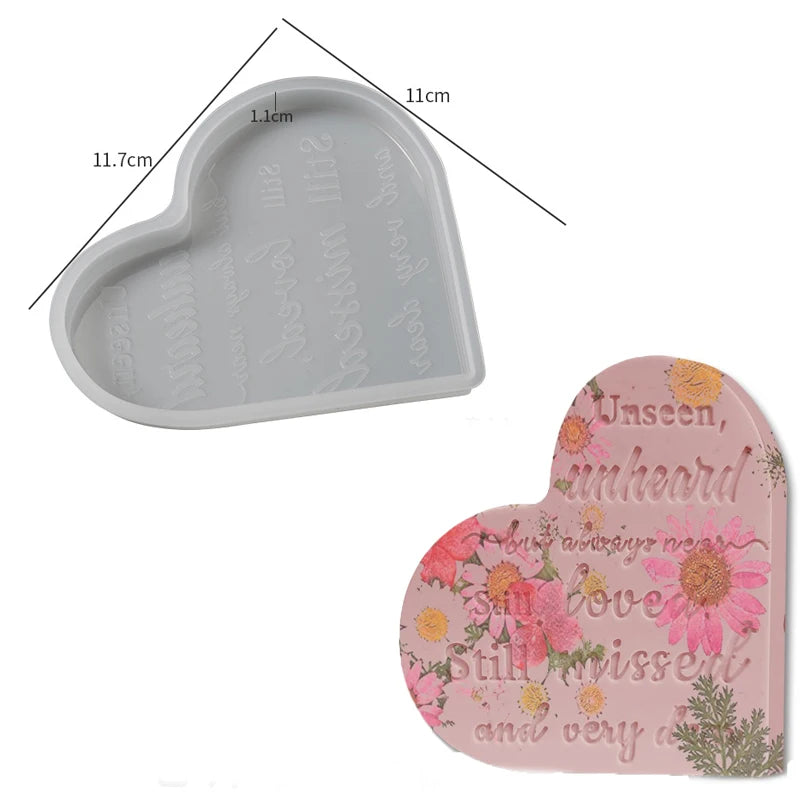 Crystal Heart Memorial Sign Resin Molds Letter Coaster Silicone Mould DIY Craft Home Decor Office Signs Epoxy Jewelry Tools