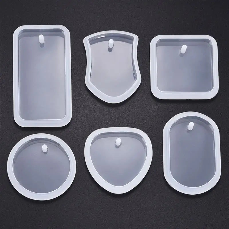 1/6pcs Keychain Pendant Silicone Mold Set DIY Pendant Crystal Epoxy Resin Mold Round Rectangle Pendants Jewelry Making