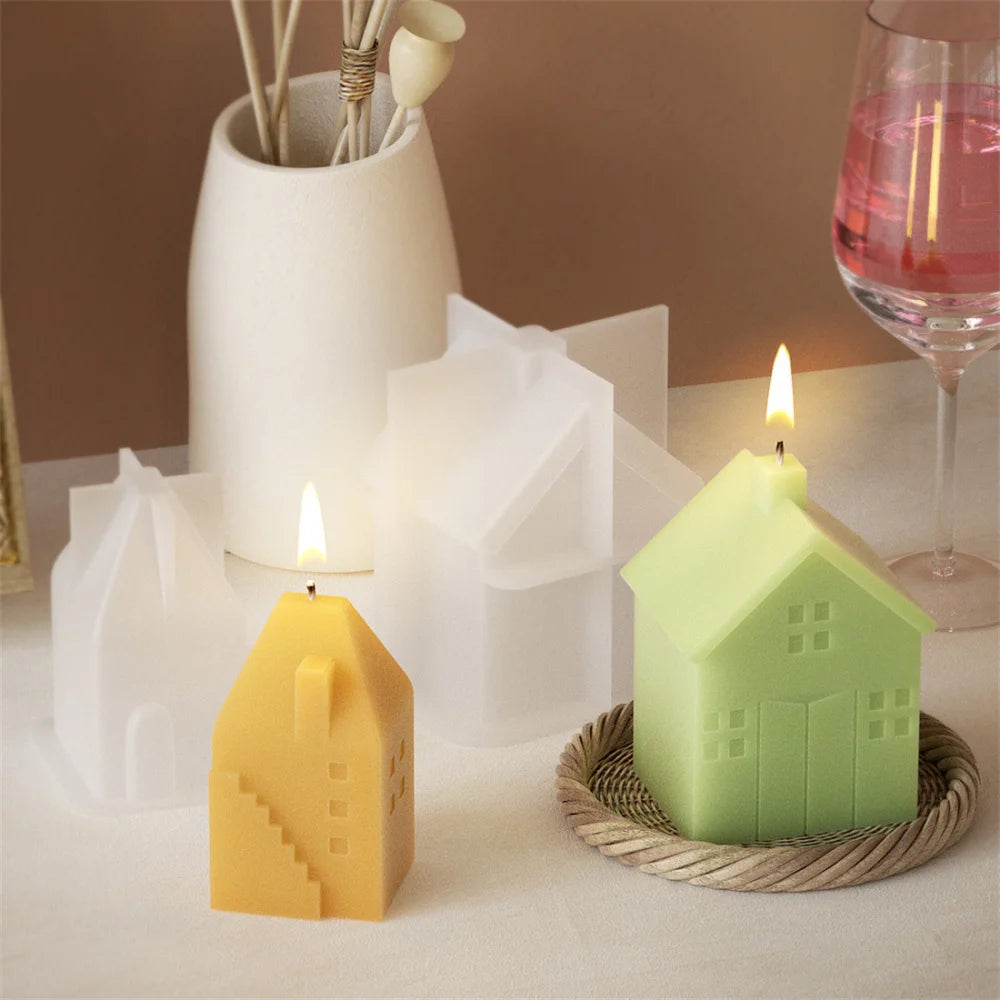 3D House Candle Silicone Mold Stereoscopic House DIY Candle Mold Gypsum Concrete Epoxy Resin Mold House Home Decoration Casting