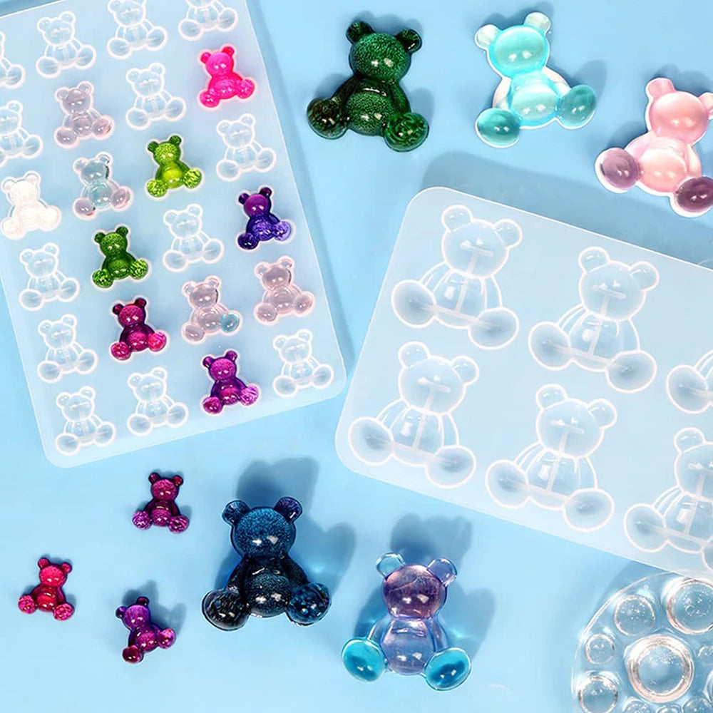 Crystal Bear Resin Silicone Molds Small Bears Charm Epoxy Mould For Earring Pendant Brooch Keychain Jewelry Making Supplies