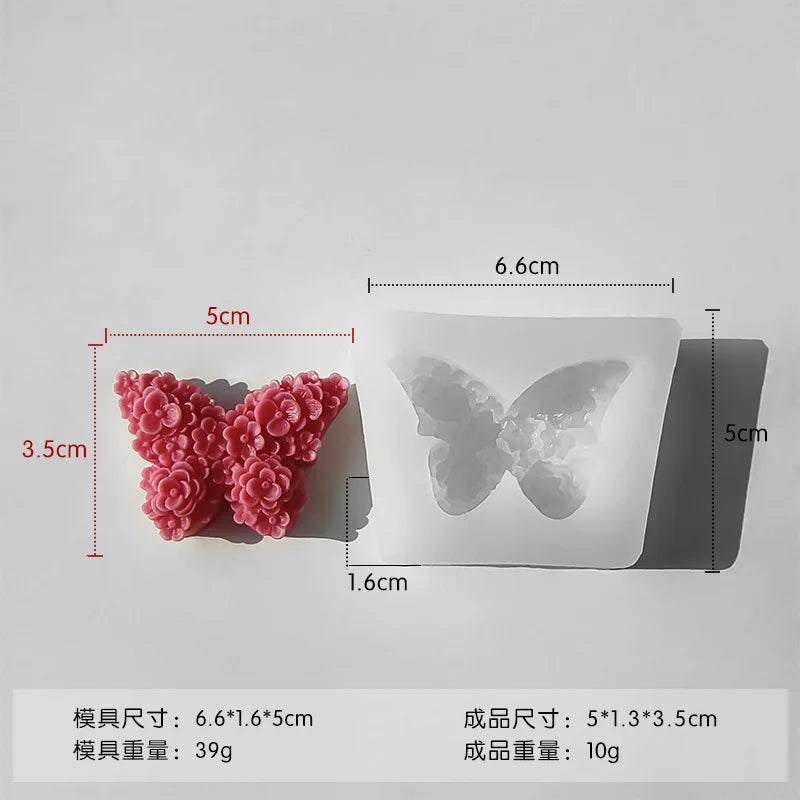 3D Beautiful Flower Butterfly Handmade Soap Mould Relief Blossom Insect Candle Silicone Mold Cake Decor Romantic Chocolate Gifts