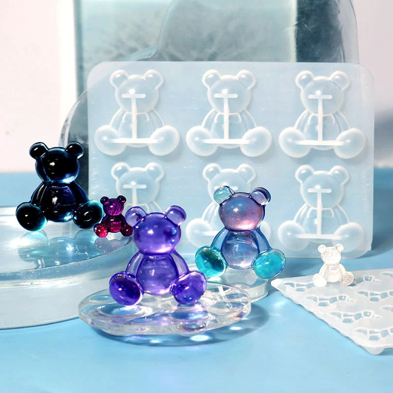 Crystal Bear Resin Silicone Molds Small Bears Charm Epoxy Mould For Earring Pendant Brooch Keychain Jewelry Making Supplies