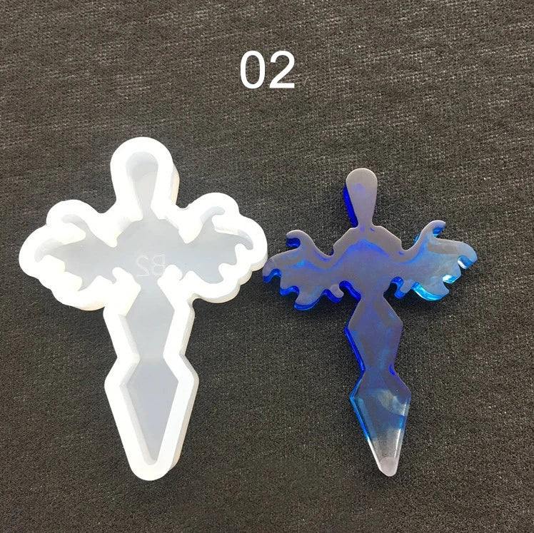 12pcs/set Halloween Cross Pendants Epoxy Resin Mold Silicone Mould for Jewelry Making DIY Crystal Keychain Crafts Casting Tools