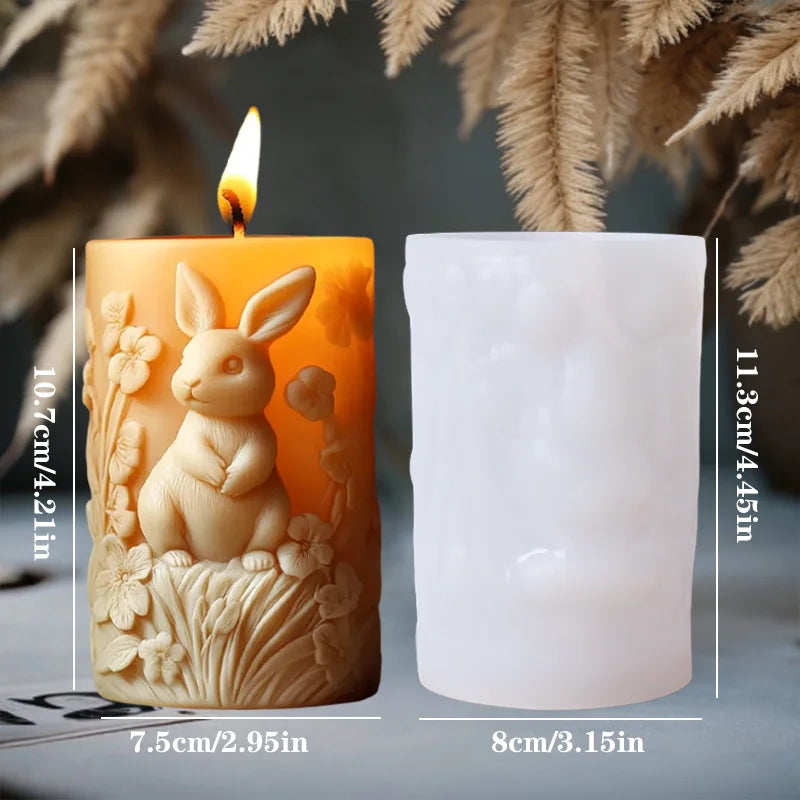 Cute Rabbit Relief Cylinder Candle Silicone Mold Vertical Ear Rabbit Flower Resin Mould Easter Rabbit Relief Crafts Gypsum Molds