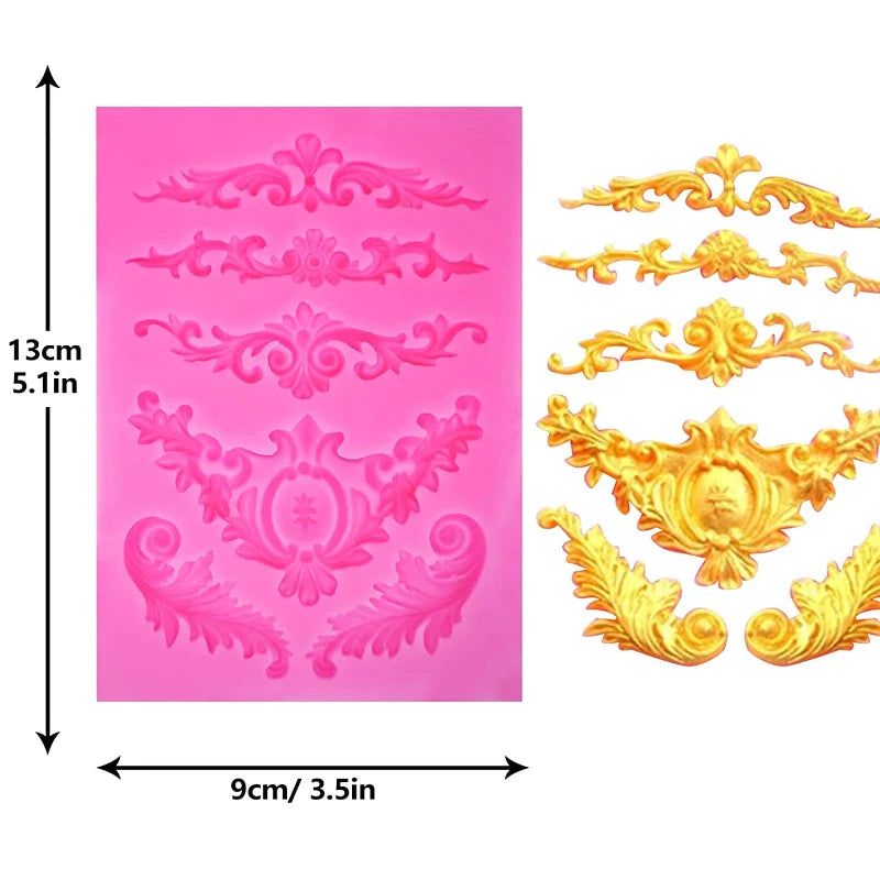 Baroque Fondant Mold Lace Scroll Embossed key Silicone Mold for Cake Border Decoration Jewelry Polymer Clay Candy Chocolate