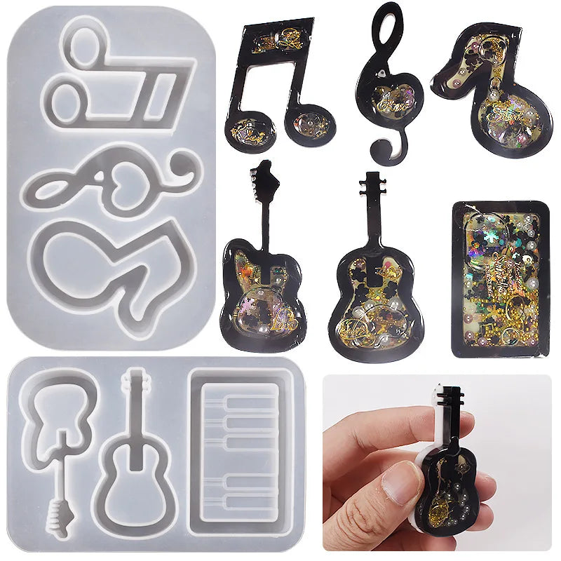 DIY Craft Music Notes Guitar Instruments Piano Quicksand Pendants DIY Keychain Pendants Silicone Molds Jewellery Resin Crafting