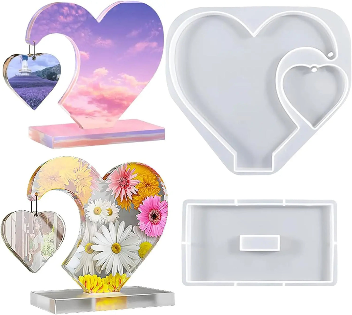 DIY Crystal Epoxy Resin Mold Love Heart Picture Frame Pendulum Pedestal Base Silicone Mold