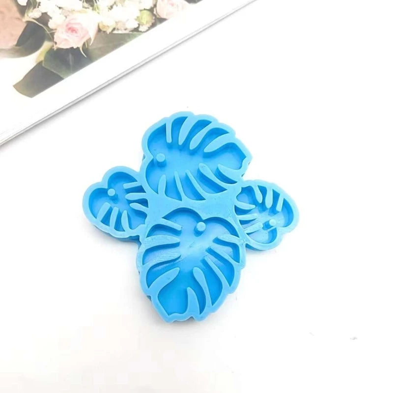 DIY 4 Cavity Monstera Leaf Shape Earrings Silicone Mold with Hole Keychain Necklace Pendant Charms Epoxy Resin Crafting Mould