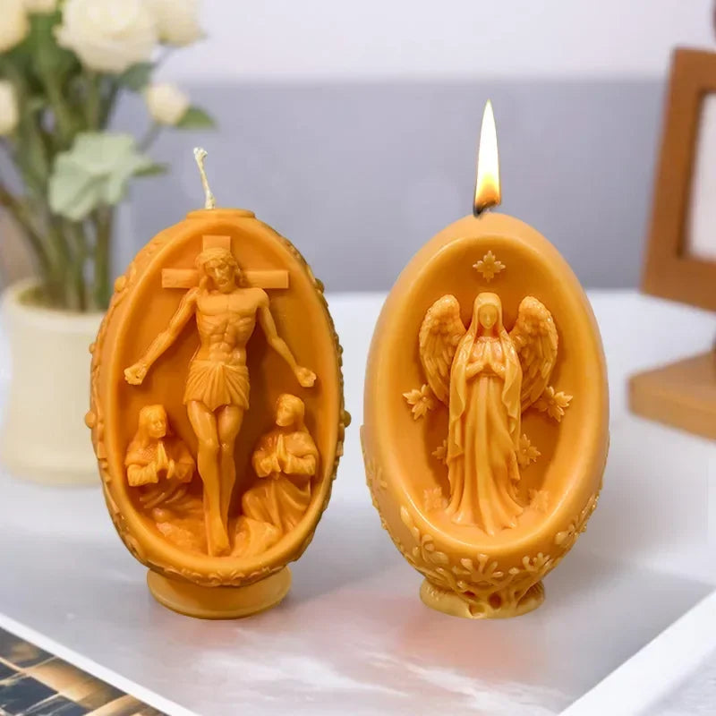 3D Easter Jesus Egg Candle Silicone Mold Virgin Mary Easter Egg Candle Mould Resin Jesus Egg Gypsum Molds Easter Gift