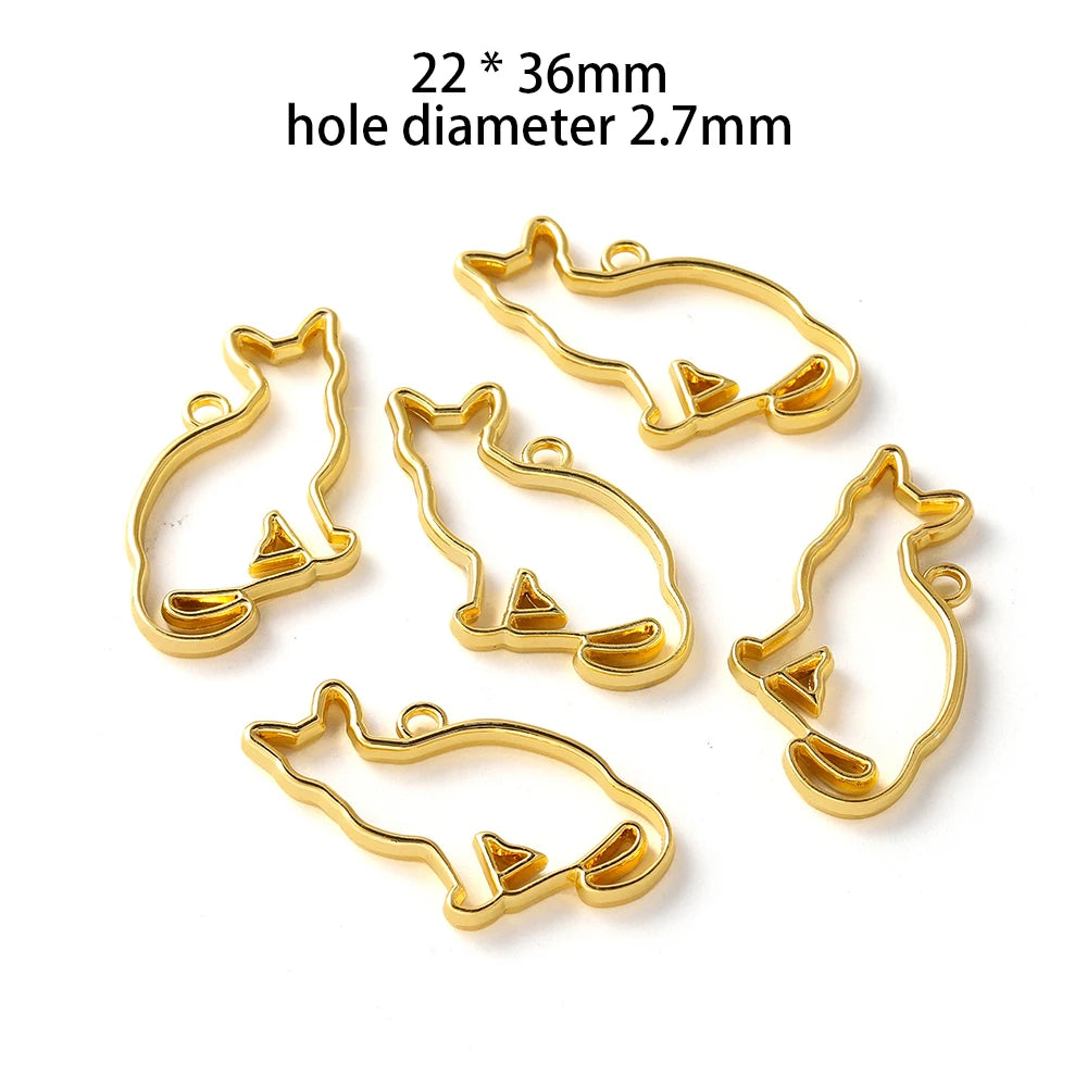 5Pcs/Set Metal Frame DIY Jewelry Necklace Pendant Gold Kitten Cat Cute Hollow Frames UV Epoxy Resin Tools Accessories Handmade