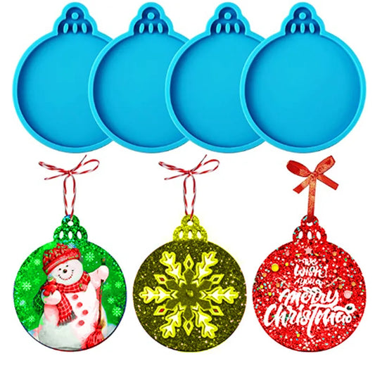 4Pcs Christmas Ball Ornament Resin Mold DIY Round Shape Keychain Pendant Silicone Mold Xmas Tree Hanging Pendant Casting Tool