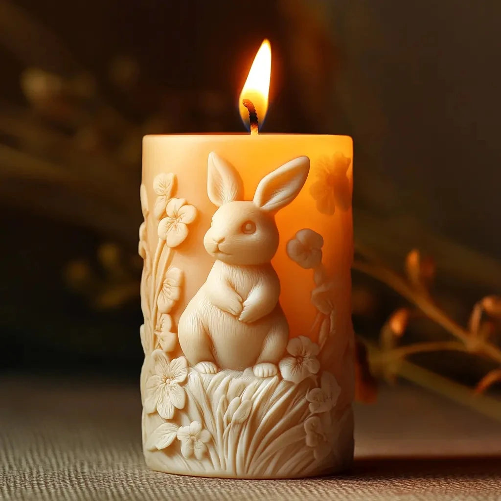 Cute Rabbit Relief Cylinder Candle Silicone Mold Vertical Ear Rabbit Flower Resin Mould Easter Rabbit Relief Crafts Gypsum Molds