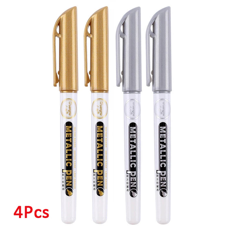 1-4Pcs Metallic Waterproof Permanent Marker Pens for DIY Epoxy Resin Mold Gold Silver Color Drawing Supplies Craft Marker Pen