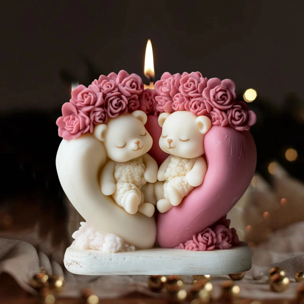 Cute Love Bear Candle Silicone Mold Rose Flower Animal Bear Epoxy Resin Mould Love Flower Bear Gypsum Molds Valentine's Day Gift