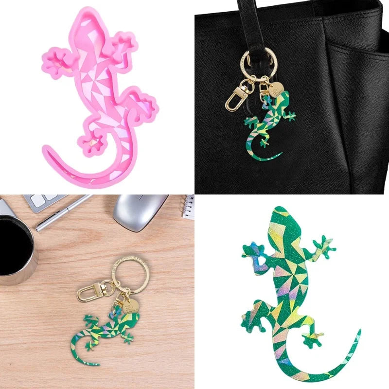 DIY Holographic Gecko Keychain Silicone Mold Cake Baking Gypsum Bag Pendant Epoxy Resin Mold Jewelry Handmade Crafts Decoration